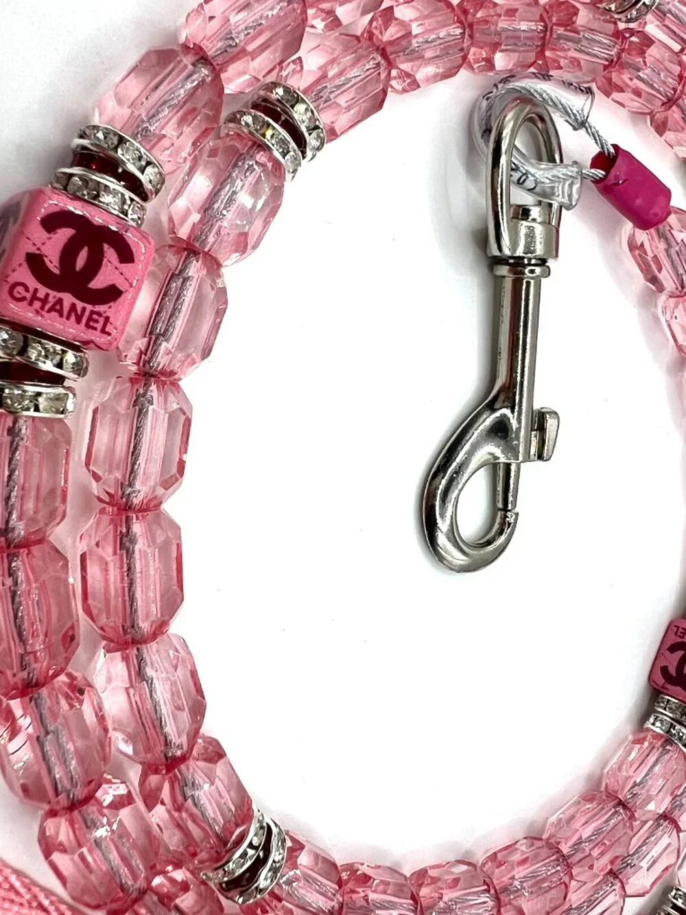 Luxury Pink Crystal Beaded Dog Leash | Glamorous Handmade Designer-Inspired